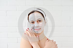 Girl with two-tone cosmetic mask