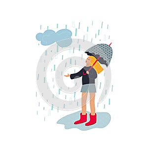 Girl umbrella enjoy rain character illustration
