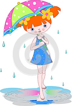 Girl under summer rain