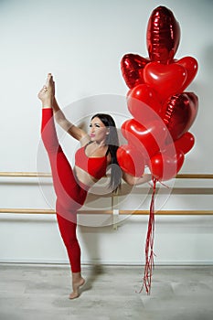 Girl in underwear with hearts in the form of balloons.  woman. valentines concept. Emotion, .