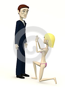 Girl in underwear kneel in front of businessman
