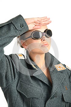 A girl in uniform saluted photo