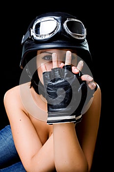 Girl with US Army-style helmet