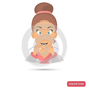 Girl using dental floss color flat icon for web and mobile design