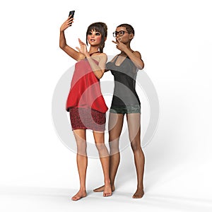 Girl is using smartphone 3d rendering