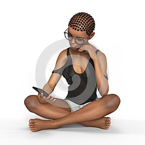 Girl is using smartphone 3d rendering