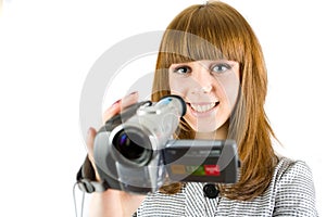 Girl using video camera