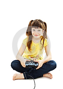 Girl using video game controller