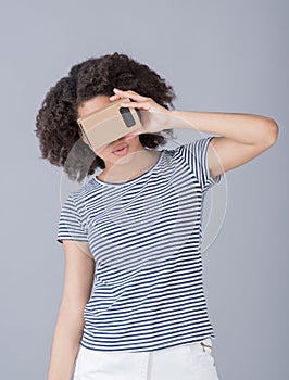 Girl using virtual reality device