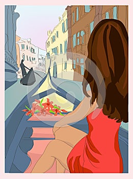 Girl in Venice on Gondola.