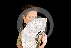 Girl Victorian dress fan