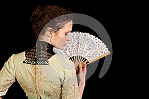 Girl Victorian dress fan back