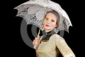 Vittoriano vestiti possesso bianco un ombrello 