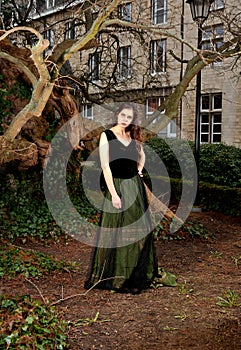 Girl in Victorian outfit in the park