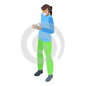 Girl video call in medical mask icon isometric vector. Health protection