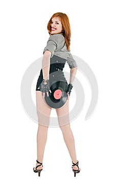 Girl with vinil disc photo