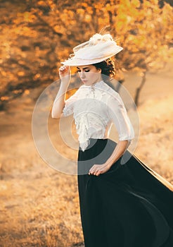 A girl in a vintage dress