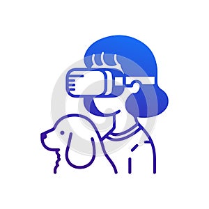 Girl in Virtual Reality Glasses with Dog. Minimalist Linear Flat Illustration