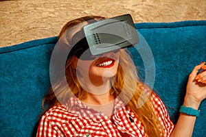 Girl in virtual reality smiling