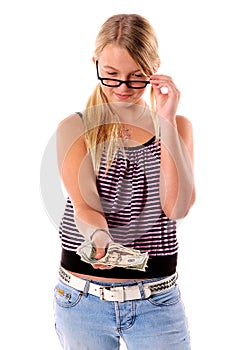 Girl with wad of money