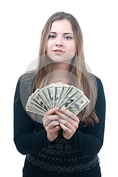 Girl with wad of money in her hands