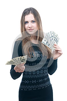 Girl with wad of money in her hands