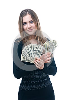 Girl with wad of money in her hands