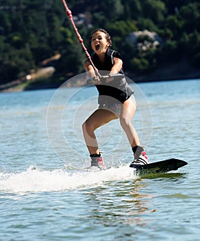 Girl wakeboarding