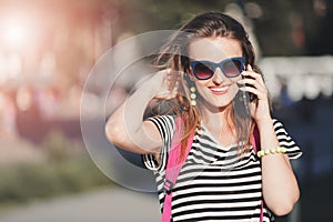 Girl Walking And Calling On Smartphone