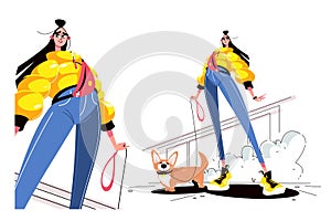 Girl walking dog