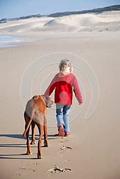 Girl walking dog