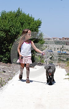 Girl walking her dog