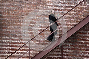 Girl walking up stairs