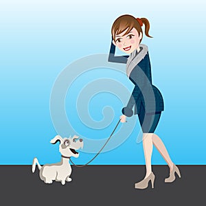 Girl walks her dog / ilustration