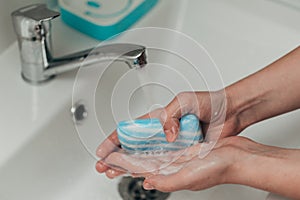 The Girl Washes Her Hands to Avoid Infection With the Virus COVID-19