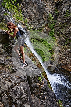 Girl and waterfall