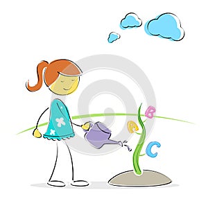 Girl watering abc plant