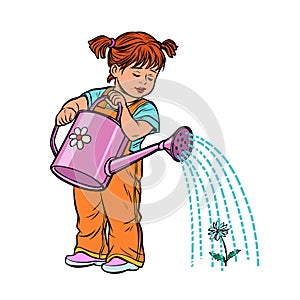 Girl watering can watering a flower