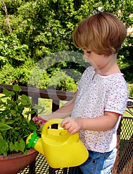 Girl watering flowers