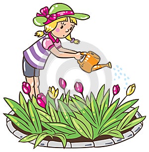 Girl watering the flowers