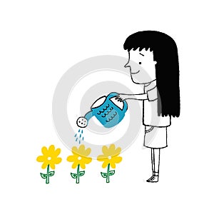 Girl watering flowers