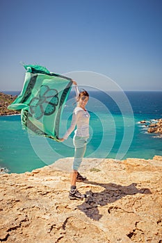 Girl waving a cloth