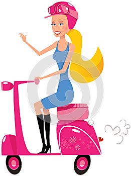 Girl waving on scooter
