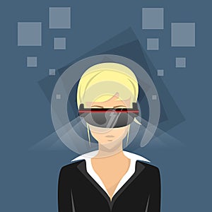 Girl Wear Digital Glasses Virtual Reality Cyber Wearable Technology