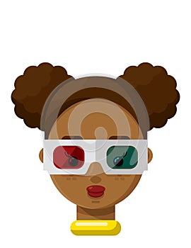 Girl wearing 3D eye glasses Cartoon Flat Vector Icon