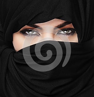 Girl wearing burqa square closeup photo