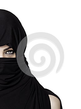 Girl wearing a burqa with uncovered shoulder