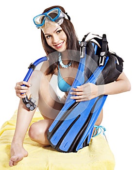 Girl wearing diving gear.