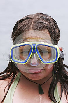 Girl wearing diving mask