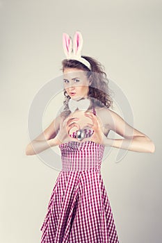 girl wearing easter bunny costume